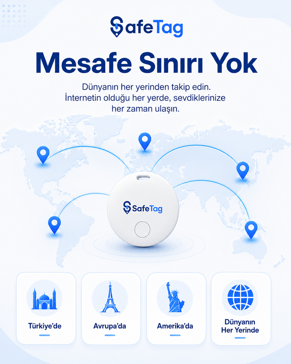 SafeTag Akıllı Takip Cihazı – Araç, Çanta, Bagaj ve Anahtar İçin Konum Takibi
